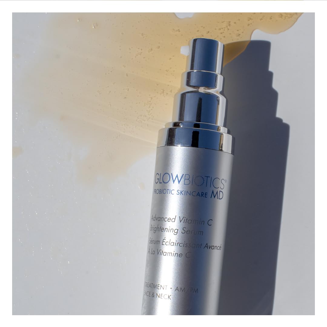 Glowbiotics Advanced Vitamin C Brightening Serum with Probiotics & Hyaluronic Acid – Collagen Boost, Reduces Wrinkles & Dark Spots, Evens Tone – Airless Pump