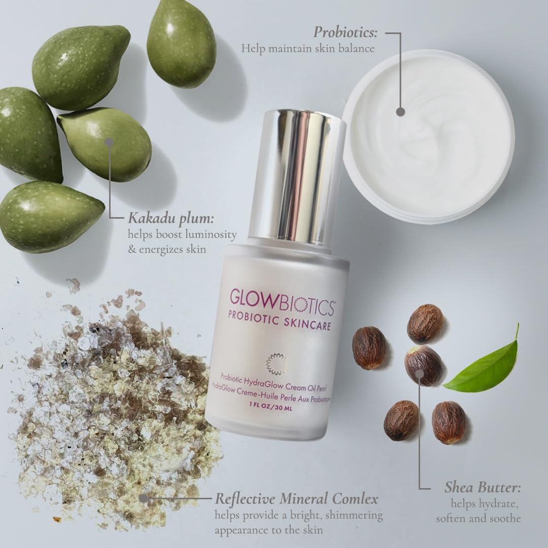 Glowbiotics Probiotic HydraGlow Cream Oil Pearl: Radiance-Boosting Glow Drops for Bright, Hydrated Skin | Pearl Essence & Skin Brightening