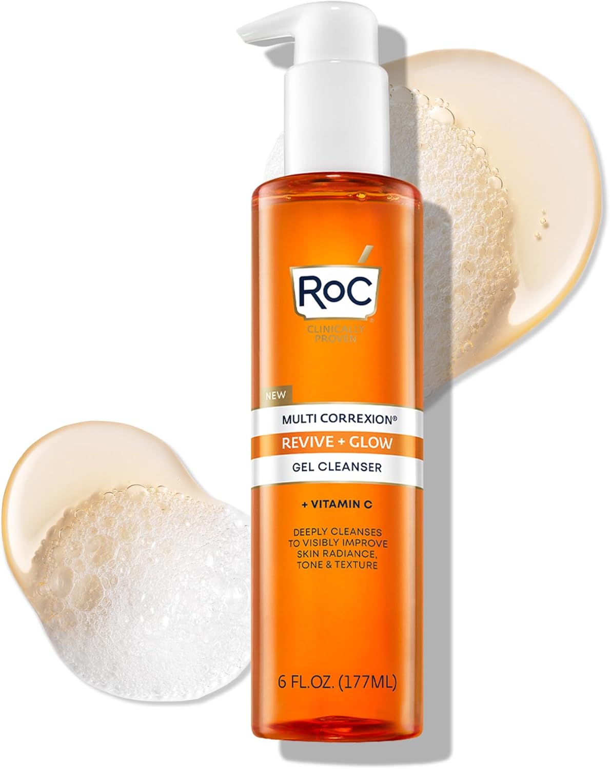 RoC Multi Correxion Revive + Glow Gel Vitamin C Cleanser, Face Wash, Facial Cleanser with Glycolic Acid, Paraben-Free, Sulfate-Free Skin Care - 6 Ounces