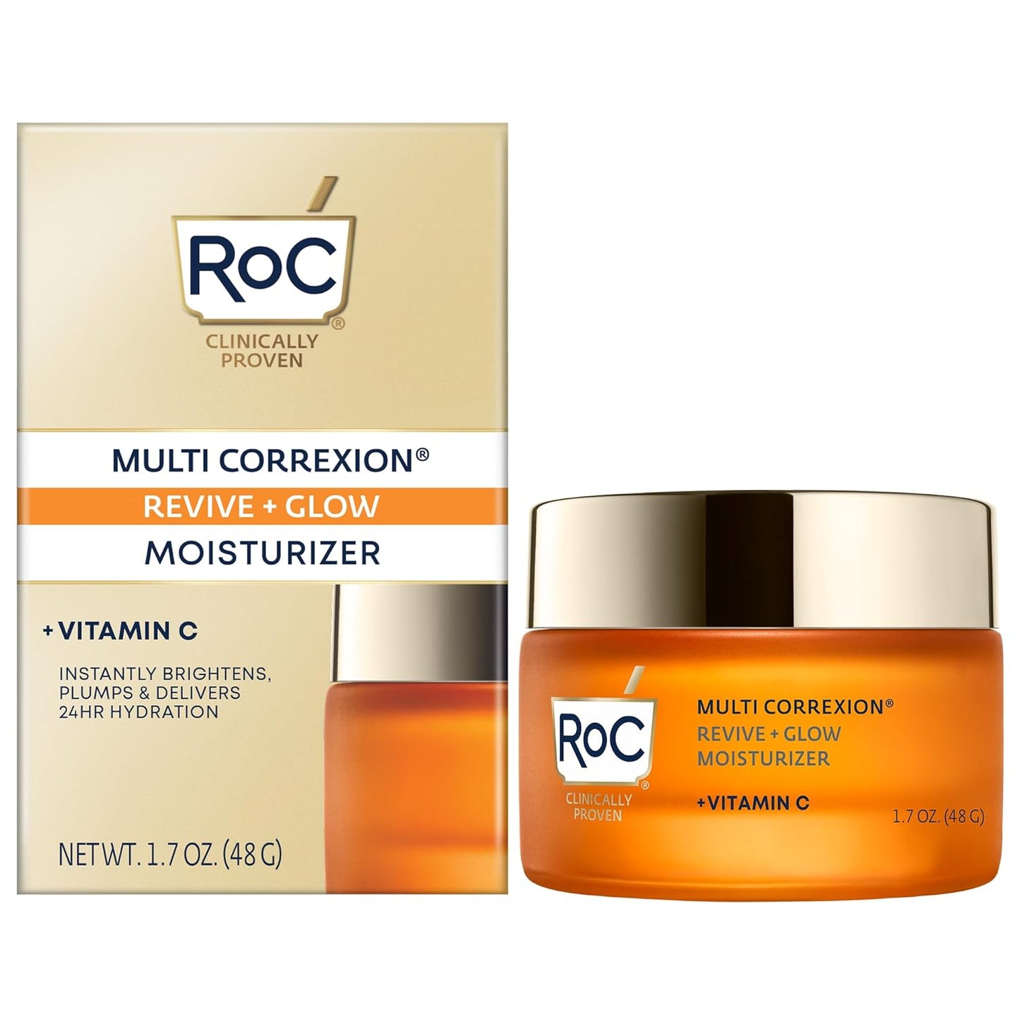 RoC Multi Correxion Revive + Glow 10% Vitamin C Moisturizer for Face, Anti-Aging Gel Cream, Instant Glow, Hypo-Allegenic, Oil-Free, 1.7 Ounces (Packaging May Vary
